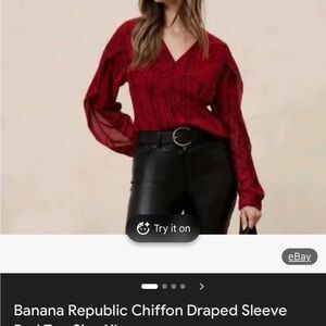 NWT Banana Republic Burgundy V-Neck Chiffon Draped Sleeve Blouse